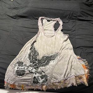 Crash & Burn Frayed Gray Tank Top
